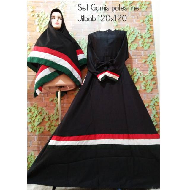 Gamis Set Palestina 120cm 2 Sisi Syari Baju Muslim Jilbab Hijab