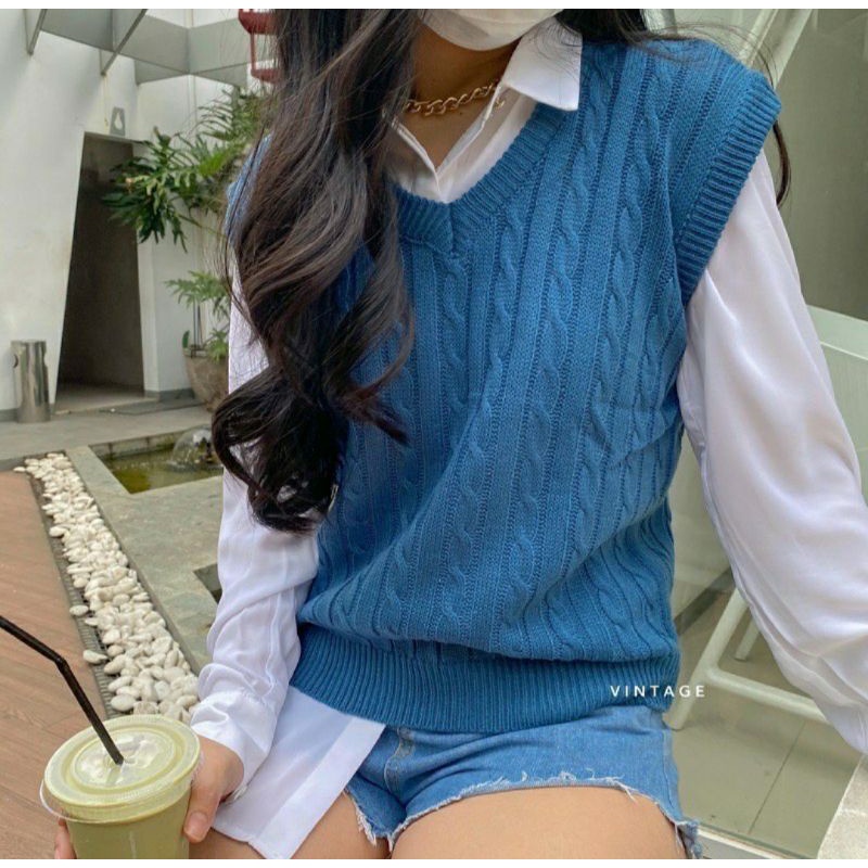 rompi cable outer vest knit rompi rajut knitwearsweater vest vest cable tebal baju wanita ootd shopee indonesia on women's short sleeve sweater vests
