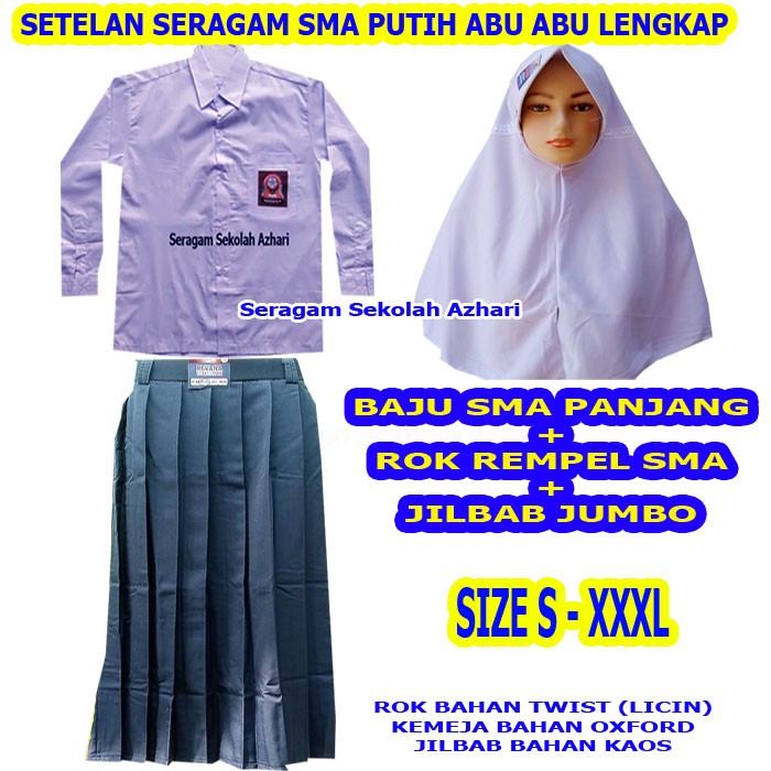 Jual Stelan Seragam SMA Putih abu abu Rok Rempel Lengkap Jilbab Sekolah- Seragam SMA-Seragam Sekolah Indonesia|Shopee Indonesia