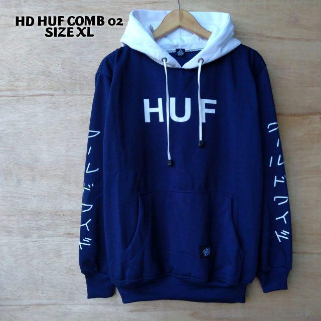 Jaket hoodie HUF kombinasi XXL XL L M Pria wanita bahan fleece premium  tebal hitam navi putih maron | Shopee Indonesia