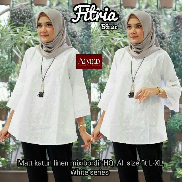 fitria blouse putih atasan baju wanita muslim murah katun bordir premium |  Shopee Indonesia