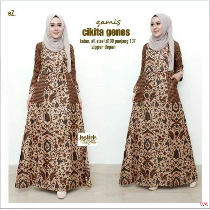 Baju Batik Gamis Wanita Motif Sogan Cikita Genes Seragam Batik