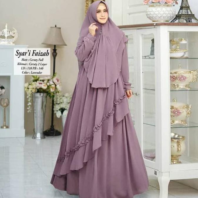 Gamis Syari Ceruti Polos Faizah Set Khimar Gamis Ceruti Lebaran
