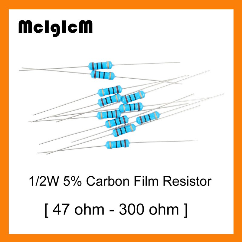 Mcigicm 500pcs Resistor Film Karbon 1 2w 0 5w 5 45 Ohm 300 Ohm 1 2w 0 5w 5 100 Ohm