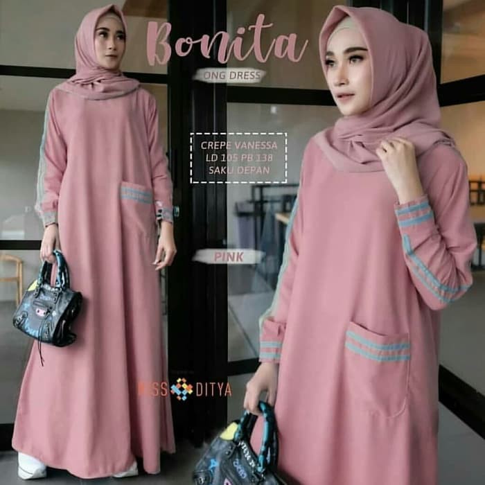 Long Dress Bonita Gamis Muslim Modern Gamis Wanita Shopee