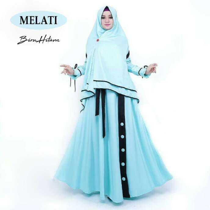Gamis Syar I Gracella Full Ceruty Warna Biru Muda Ungu Motif Polos