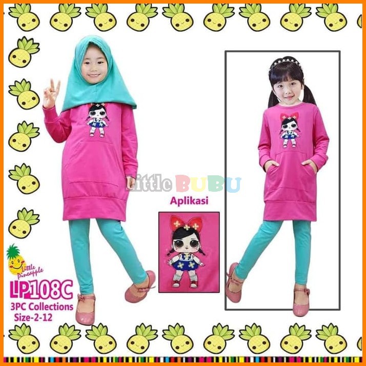 Baju Muslim Anak Perempuan Little Pineapple Lol Led Pink Legging