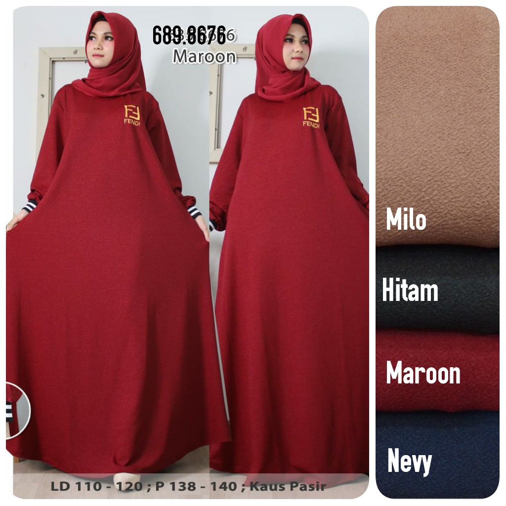 Gamis Syari Jacquard Pasir Fendi Tangan Rib Wanita Muslim Ada