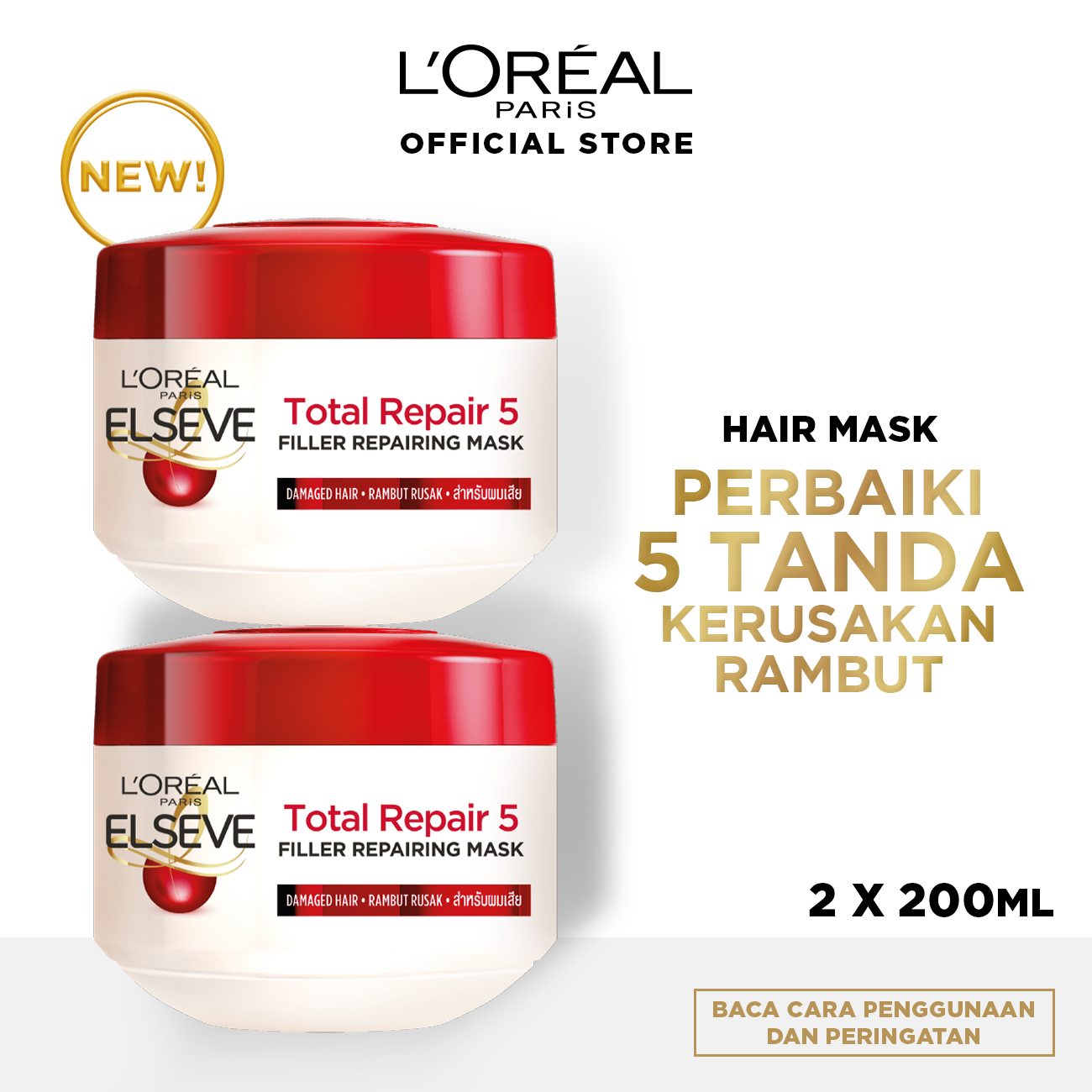 Buat urutan sikit and biar . L Oreal Paris Total Repair 5 Hair Mask Hair Care 200 Ml Twinpack Perawatan Rambut Rusak Shopee Indonesia