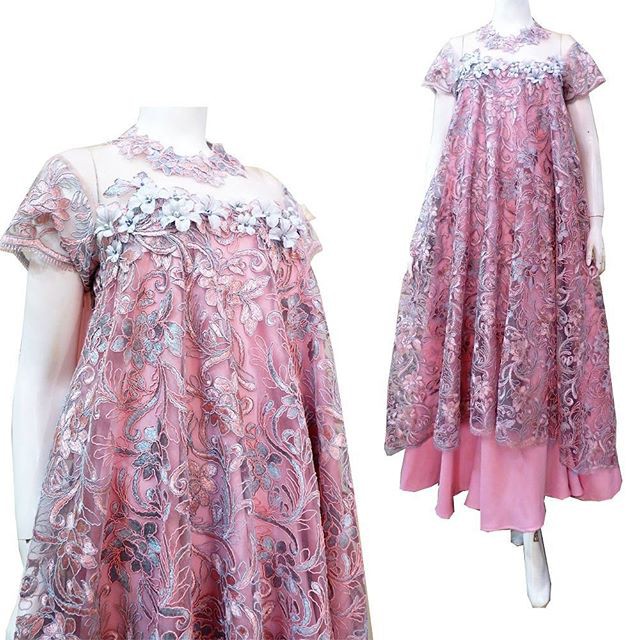 Long Dress Brokat Prada Premium 3d Furing Satin Cocok Digunakan