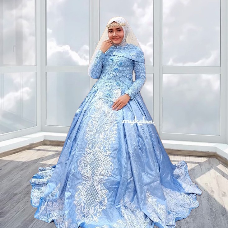 Beli gaun pengantin warna baby blue terbaru di shopee. Jual Gaun Pengantin Free Pettycoat Dan Manset Gaun Sablon Warna Baby Blue Indonesia Shopee Indonesia