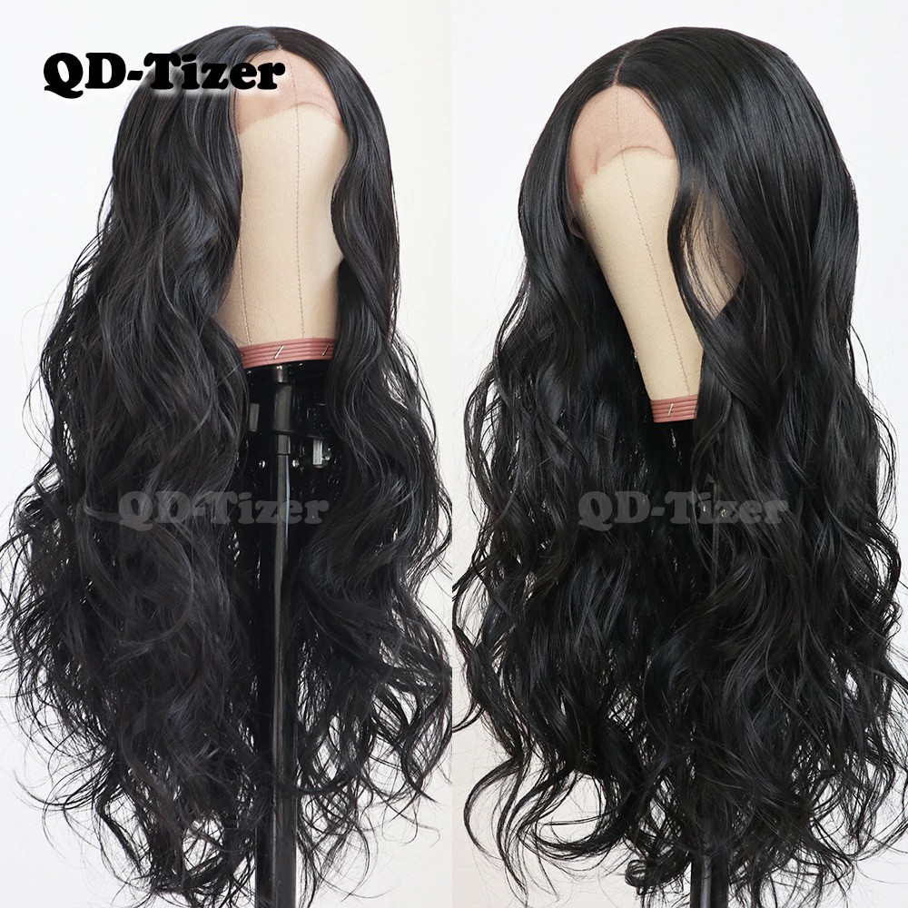 Stok Terakhir Qd Tizer Black Color Long Body Wave Hair Middle Part