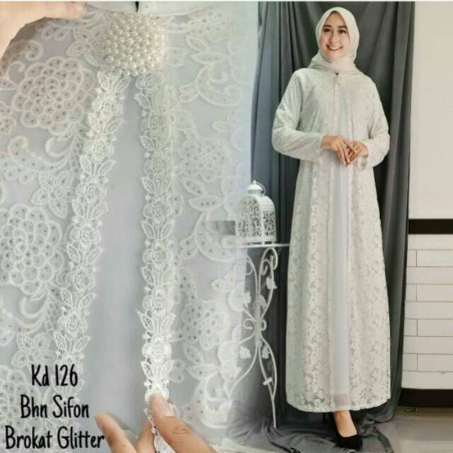 Gamis Putih Sifon Brukat Full Gamis Putih Gamis Wanita Shopee