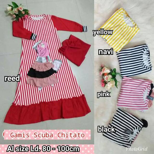 Gamis Anak Terbaru Bahan Scuba Kombinasi Bebiteri All Size Untuk