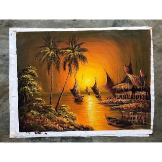 Pohon kelapa di dekat pantai tumbuh lebat menghasilkan buah kelapa yang lebat. Jual Lukisan Pemandangan Perahu Pantai Lukisan Palet Timbul Ukuran 80 X 60 Cm Indonesia Shopee Indonesia