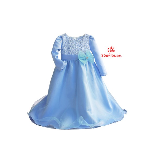 Gamis Anak Warna Biru Muda Tali Pinggang Pita Gaun Muslimah Anak