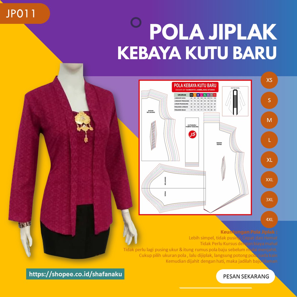 Kebaya modern model kutu baru yang dijahit menyerupai tunik ini sangat cocok untuk dipakai remaja yang mengenakan hijab karena bentuk kutu baru yang panjang menutupi bagian pantat. Pola Jiplak Kebaya Kutu Baru 8 In 1 Jp011 Shopee Indonesia