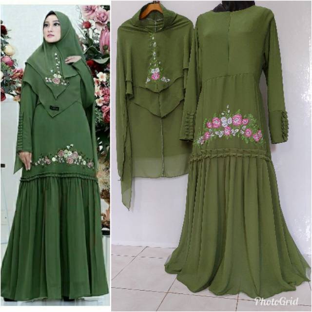 Terbaru Annora Gamis Syari Ceruti Set Khimar Bordir Mewah Gamis