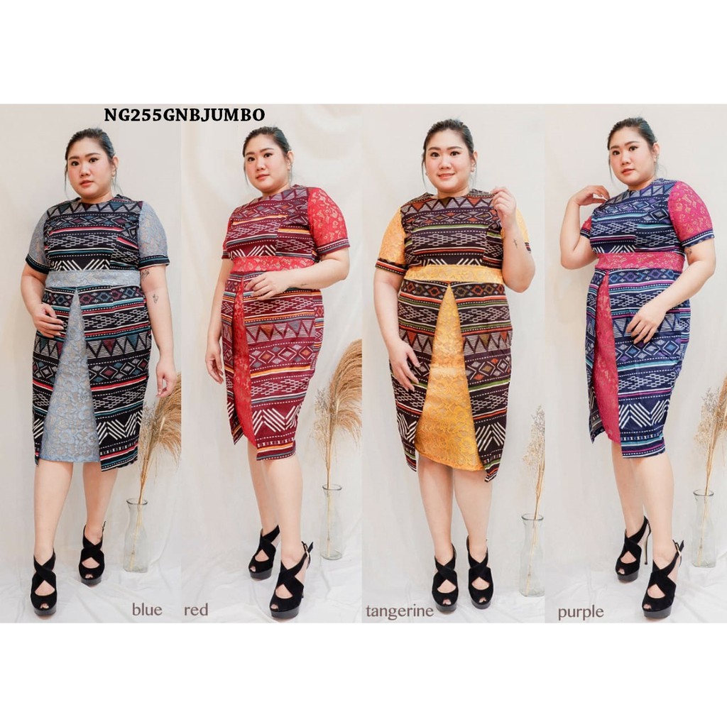 Dress Batik Midi Kombinasi Brokat Jumbo Bigsize Katun Stretch Fit 3xl Ng255 Shopee Indonesia
