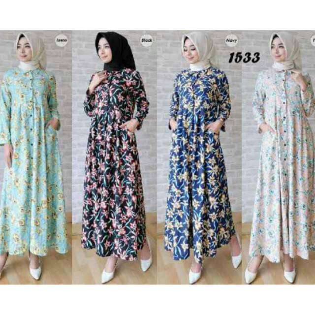 Busana Muslim Busui Gamis Motif Bunga B 1533 Best Seller Cantik