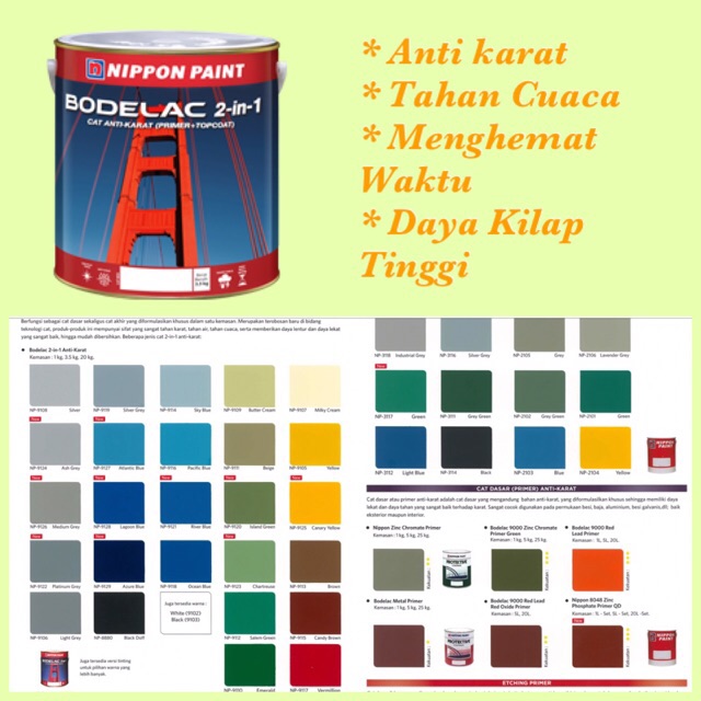 46+ inspirasi katalog cat kayu nippon paint, warna cat · daftar harga cat nippon paint dan cara memilih terbaru 2019 · harga cat tembok dulux . Jual Cat Besi Nippon Paint Bodelac 2in1 Primer Anti Karat Indonesia Shopee Indonesia