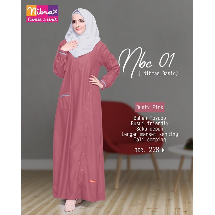 Gamis Nibras Basic Nbc 01 Dusty Pink Toyobo Polos Cantik Adem