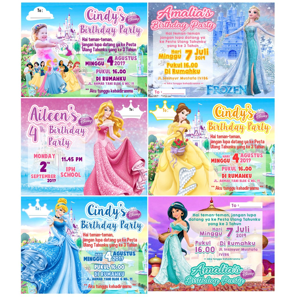 Undangan Ulang Tahun Anak Perempuan Princess Disney Murah Free Plastik Shopee Indonesia