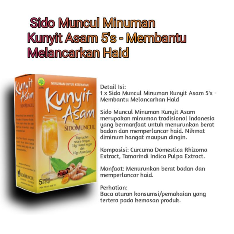 Sido Muncul Minuman Kunyit Asam 5&rsquo;s - Membantu Melancarkan Haid | Shopee  Indonesia
