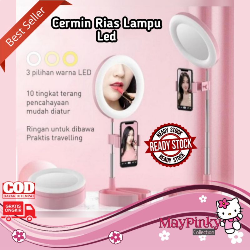 cermin rias lampu led hias kecil mini berdiri meja lipat portable minimalis  ringlight make up lucu | Shopee Indonesia