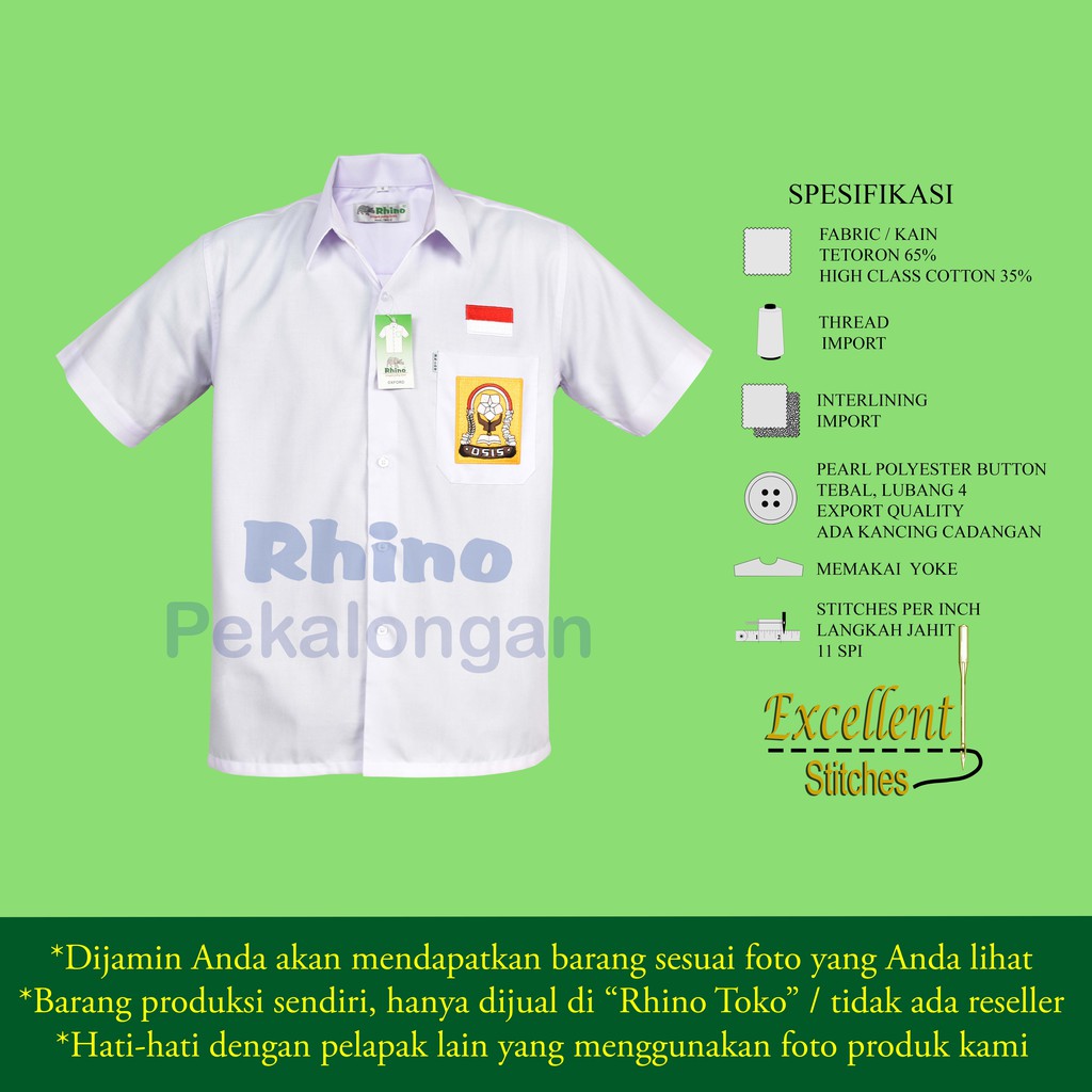 Jual RHINO SERAGAM SEKOLAH BAJU PUTIH PENDEK OSIS SMP BORDIR - OXFORD  Indonesia|Shopee Indonesia