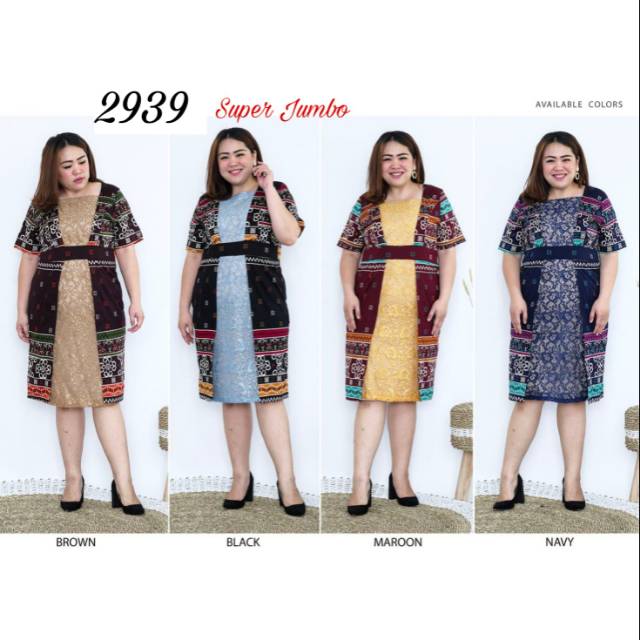 Dress Batik Modern Jumbo Big Size Super Jumbo Kombinasi Brukat 2939 Shopee Indonesia