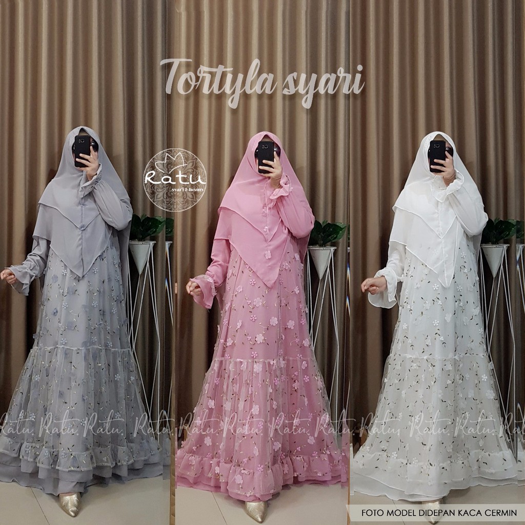 Tortyla Syar I I Baju Gamis Syar I Set Khimar Bahan Tile Bordir