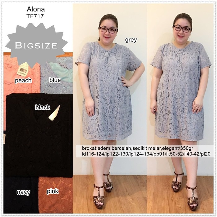 Alona Jumbo Dress Brokat Bigsize Terusan Big Size Dress Brukat Shopee Indonesia