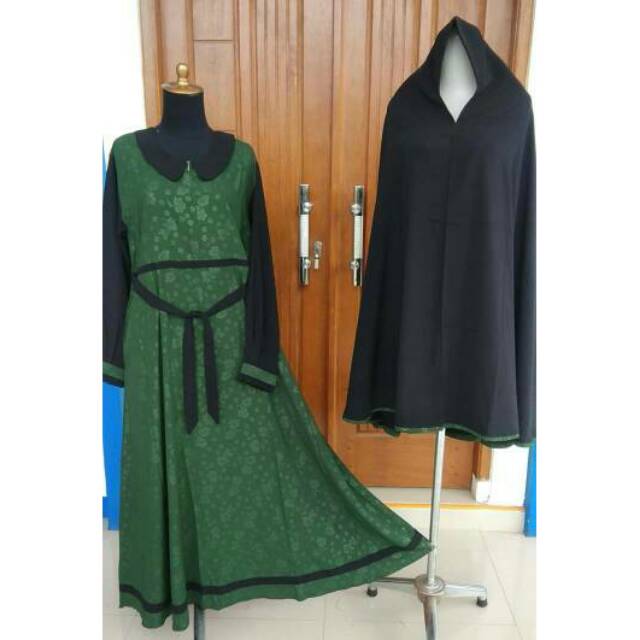 Setelan Akhwat Perempuan Set Gamis Wanita Cadar Tali Emboss Wolfis