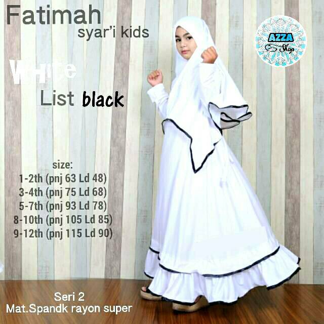 Fatimah White Black Syari Gamis Busana Muslim Baju Anak Balita