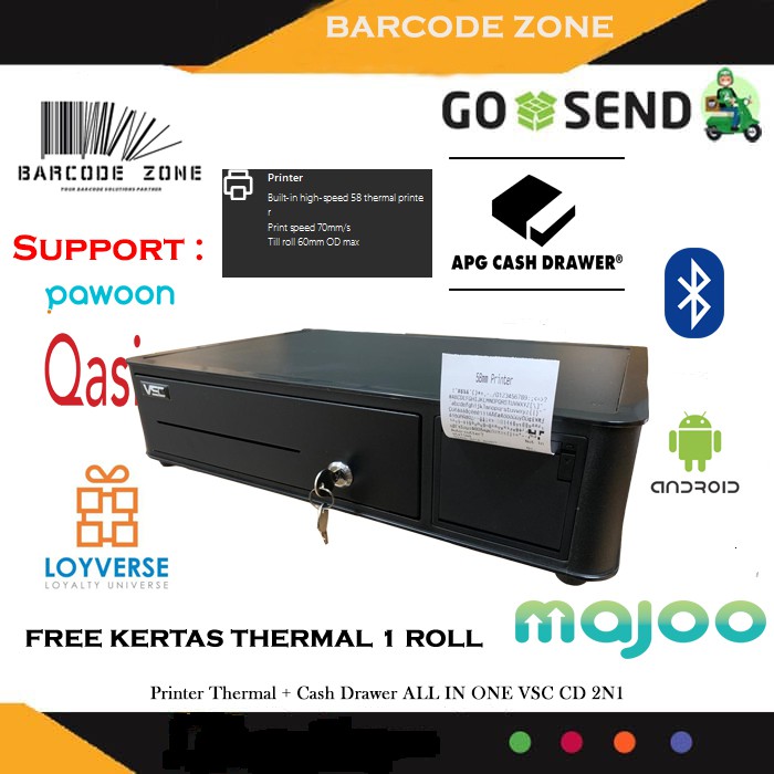 cash drawer printer thermal bluetooth vsc cd 2n1 - paket kasir android shopee indonesia on apg cash drawer not opening