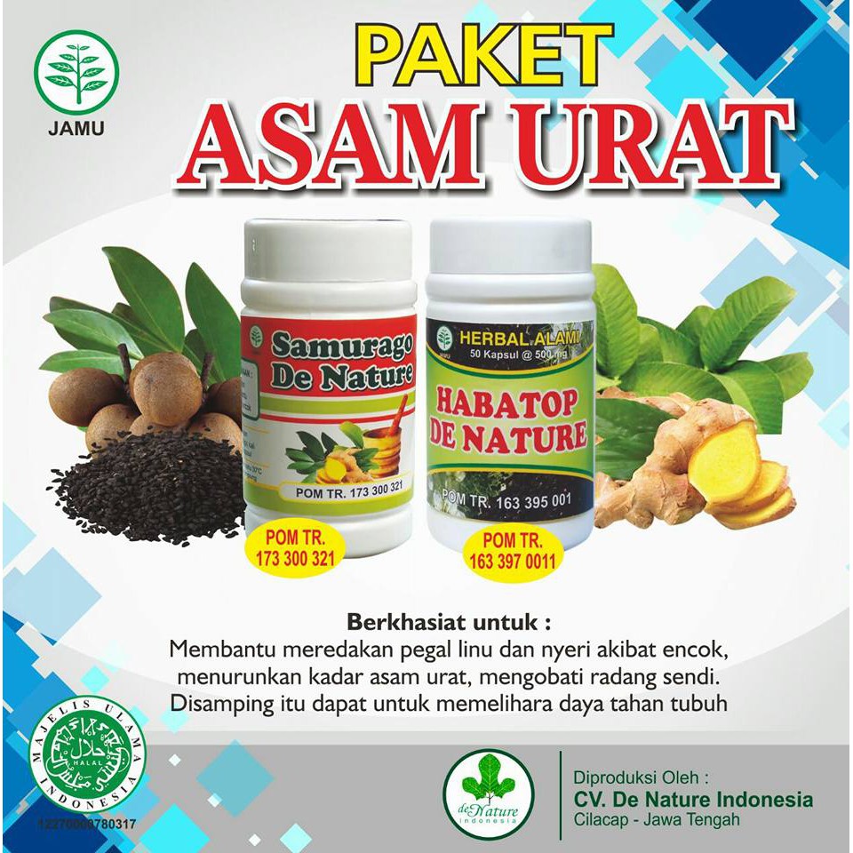 Obat Asam Urat Herbal De Nature Paket Samurago Dan Habatop Aman