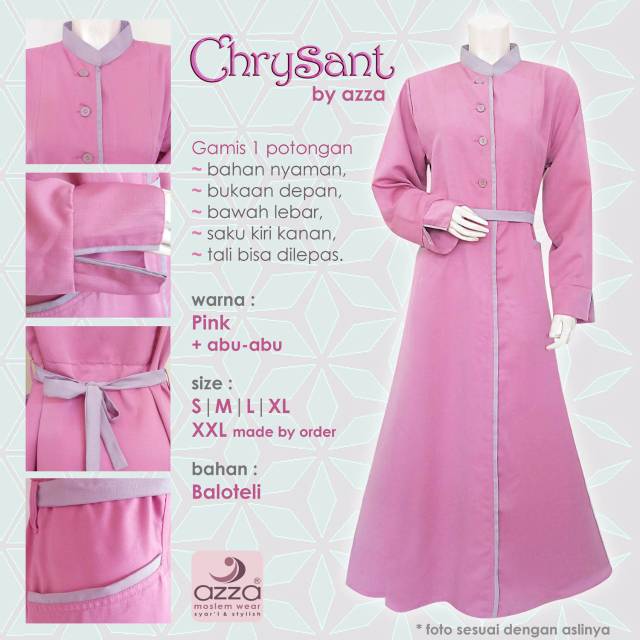Terbaru Gamis Balotelli Chrysant By Azza Warna Pink Gamis Mewah