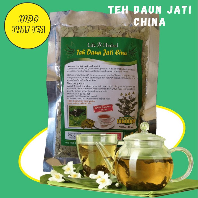 Jual teh daun jati cina / teh daun jati cina hikmah 40 gr / teh diet