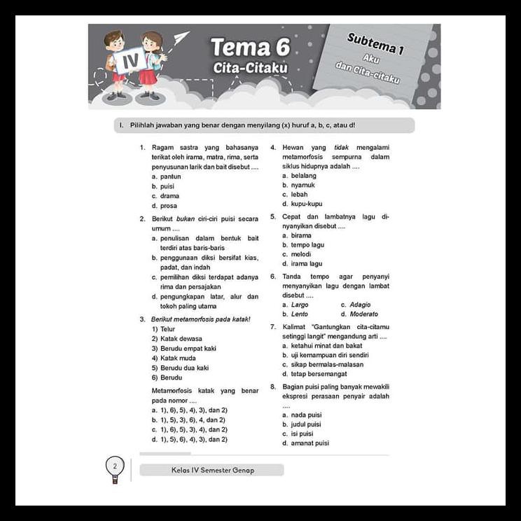 Berilah tanda silang (x) pada huruf a, b, c, atau d untuk jawaban yang. Diskon Buku Latihan Soal Tematik Sd Kelas 4 Semester Genap Incer Shopee Indonesia