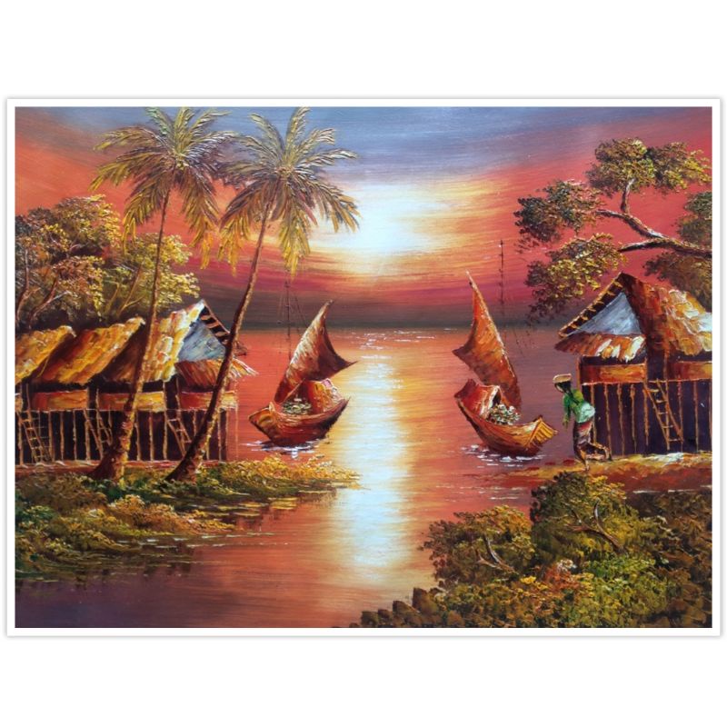 Lukisan pemandangan di kampung nelayan pada waktu senja bradva koleksi gambar pemandangan alam paling indah di gambar pemandangan kampung . Jual Lukisan Pantai Senja 60 X 80 Cm Indonesia Shopee Indonesia