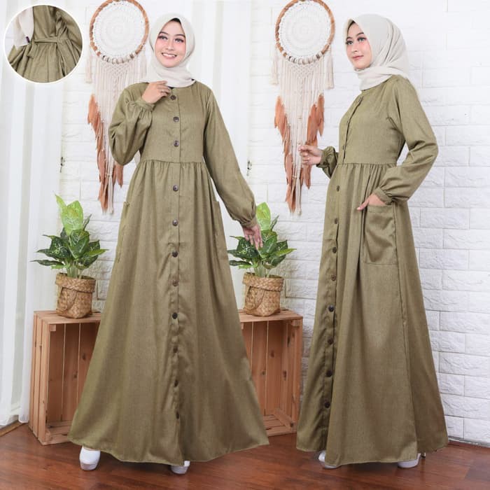 Gamis Muslim Abaya Kancing Depan Bahan Katun Madina Model Terbaru