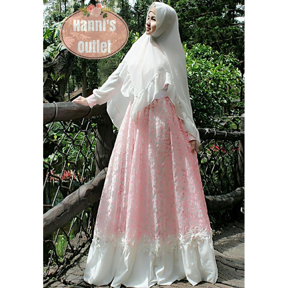 D1g Gamis Syari Cantik Whiterose Ms015 Dress Muslim Elegan Untuk