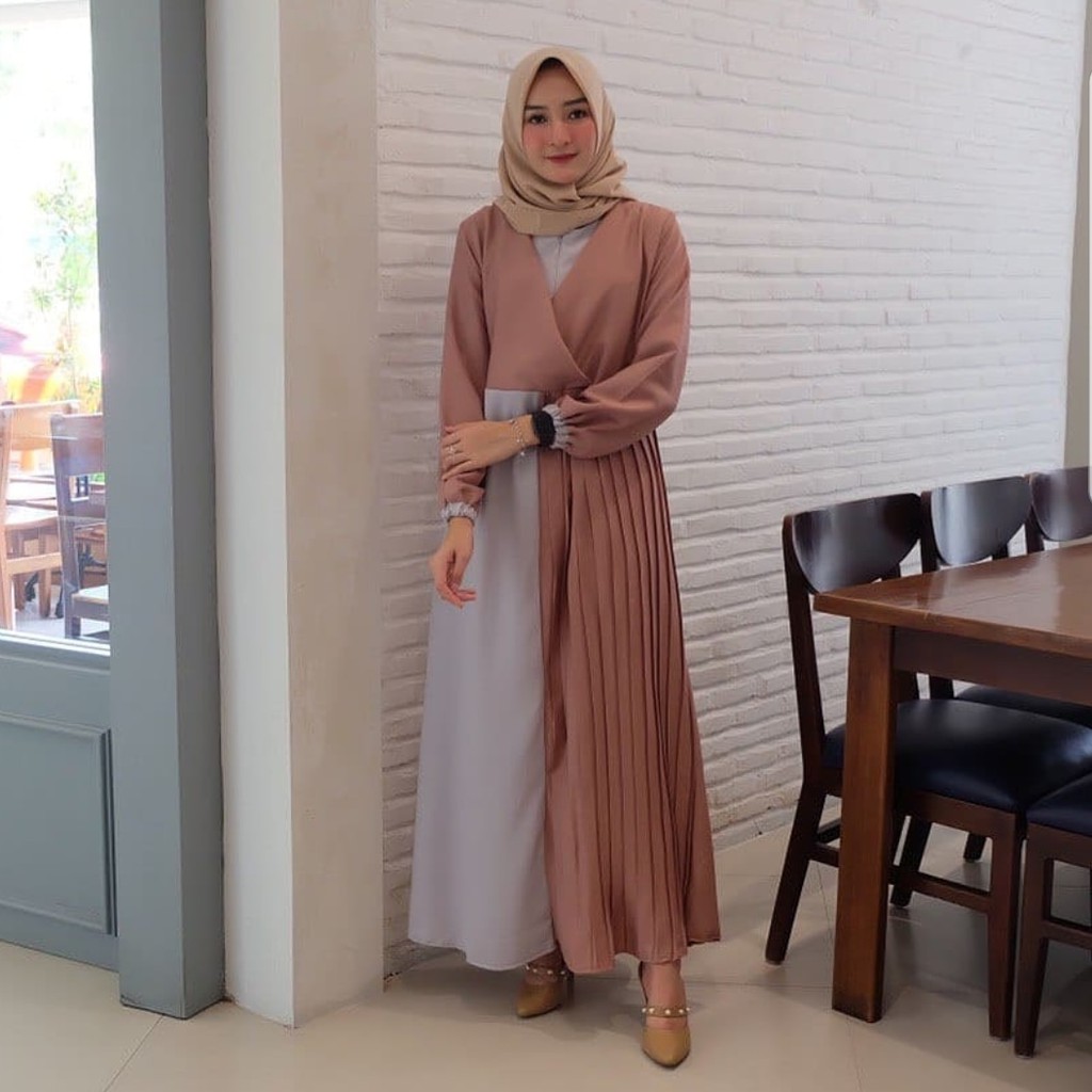 Velove Maxi Dress Moscrepe Plisket Baju Gamis Remaja Shopee