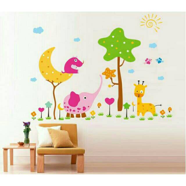 WALLSTICKER Animal Kartun/ stiker dinding/ dekorasi rumah/ bayi/ hiasan/  wall sticker/ hewan | Shopee Indonesia