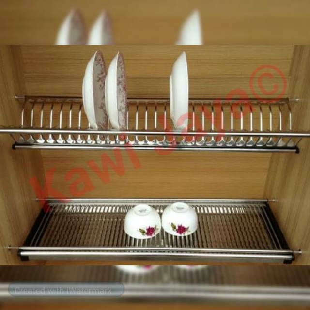 Rak piring bisa juga dibuat dalam . Rak Piring Gantung Tatakan Lemari Kitchen Set Stainless Steel Huben Modelline 60cm 90cm Anti Karat Shopee Indonesia