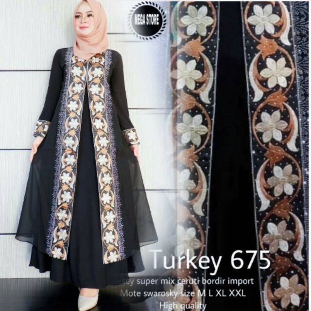 Gamis Turkey 675 Gamis Elegan Mewah Mat Jersey Kombi Ceruti