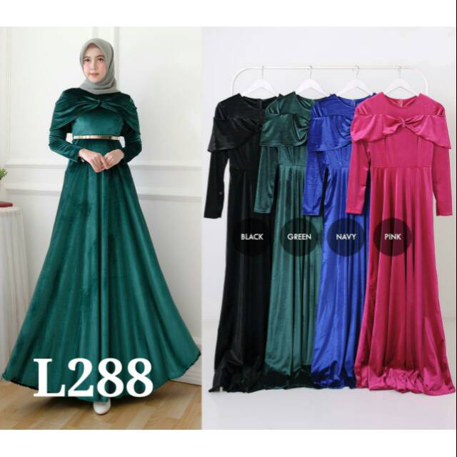 L288 Wing Bludru Dress Gamis Lengan Panjang Dress 288 Shopee Indonesia