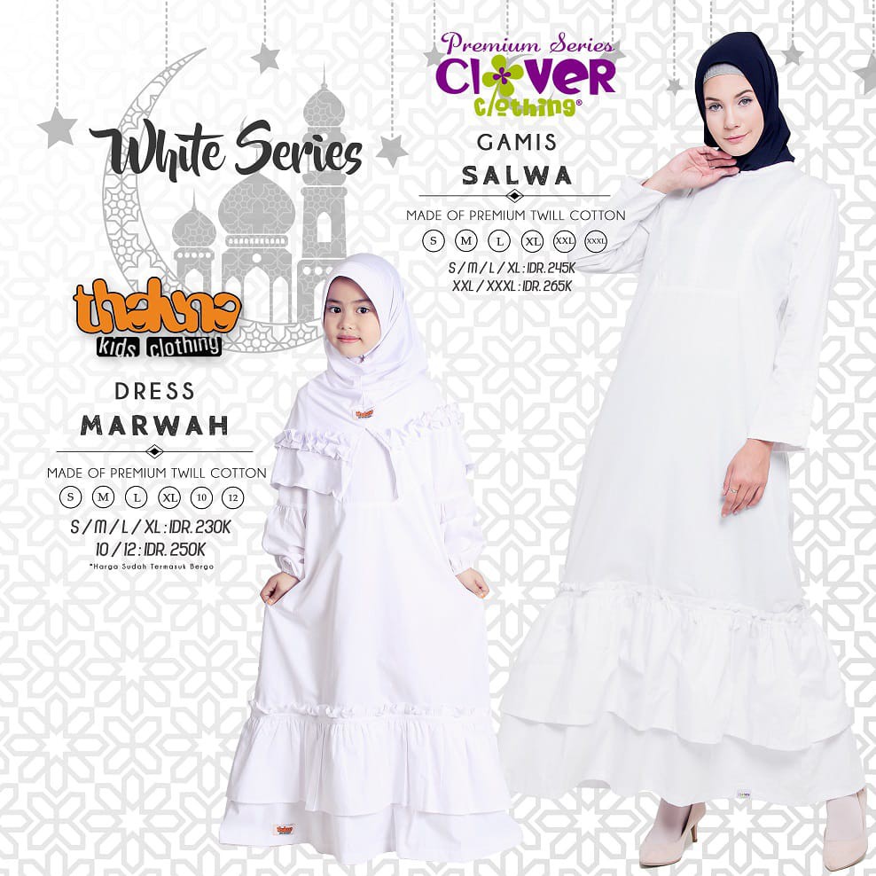 Baju Couple Sarimbit Keluarga Warna Putih Katun Gamis Putih Koko