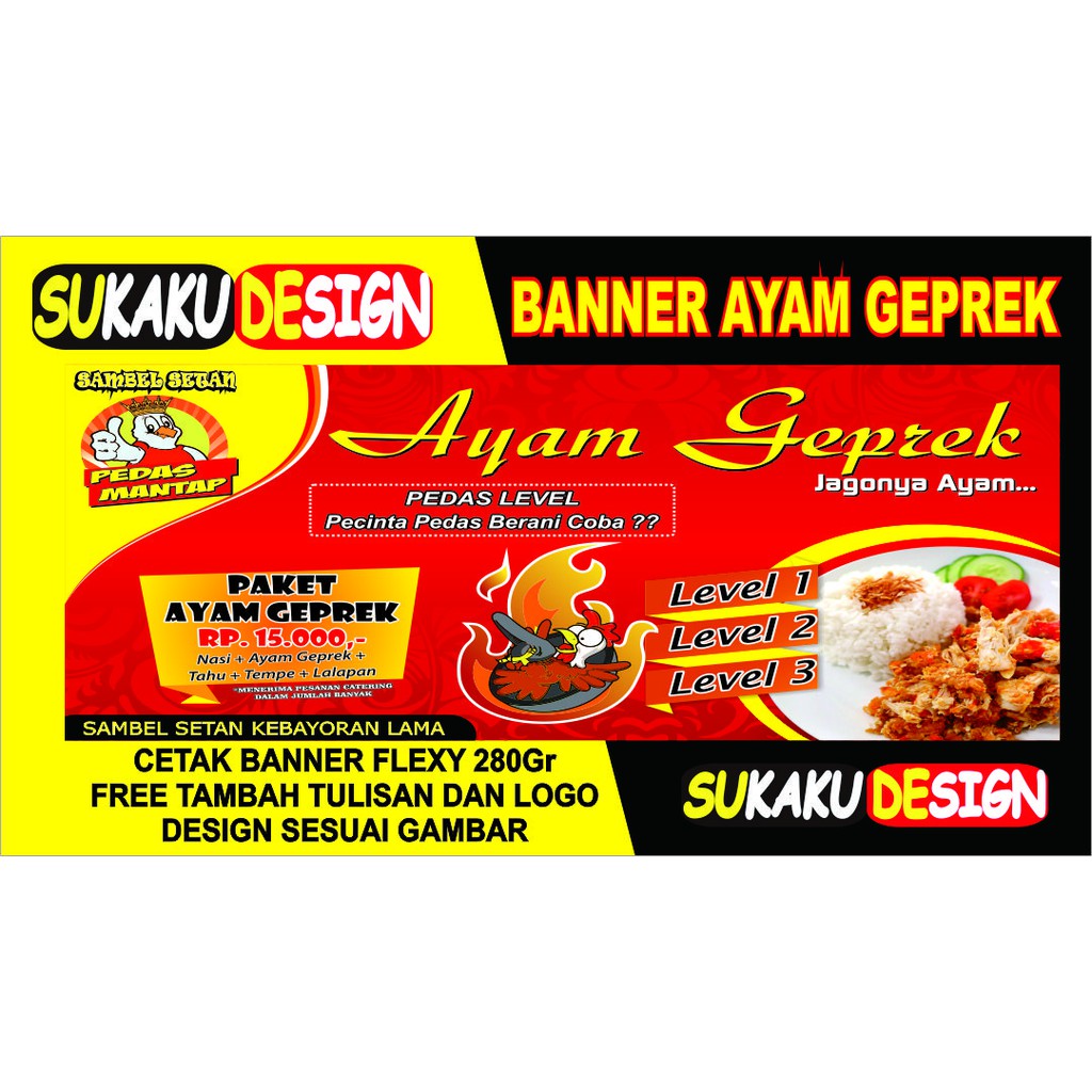 Choose from 14686 printable design templates, like nasi ayam menu posters, flyers, mockups,. Jual Spanduk Banner Usaha Ayam Geprek Indonesia Shopee Indonesia